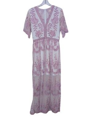 Altar'd State Floral Lace Maxi Dress Pink and Lavender